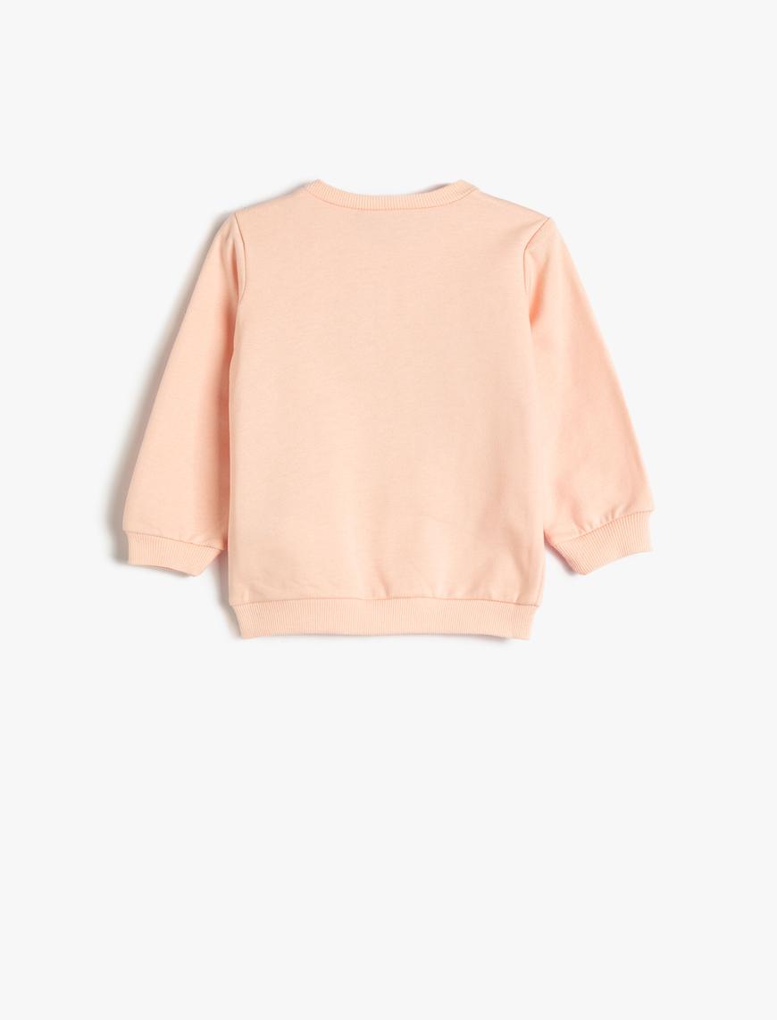  Kız Bebek Dinozorlu Sweatshirt Uzun Kollu Bisiklet Yaka Şardonlu Pamuklu