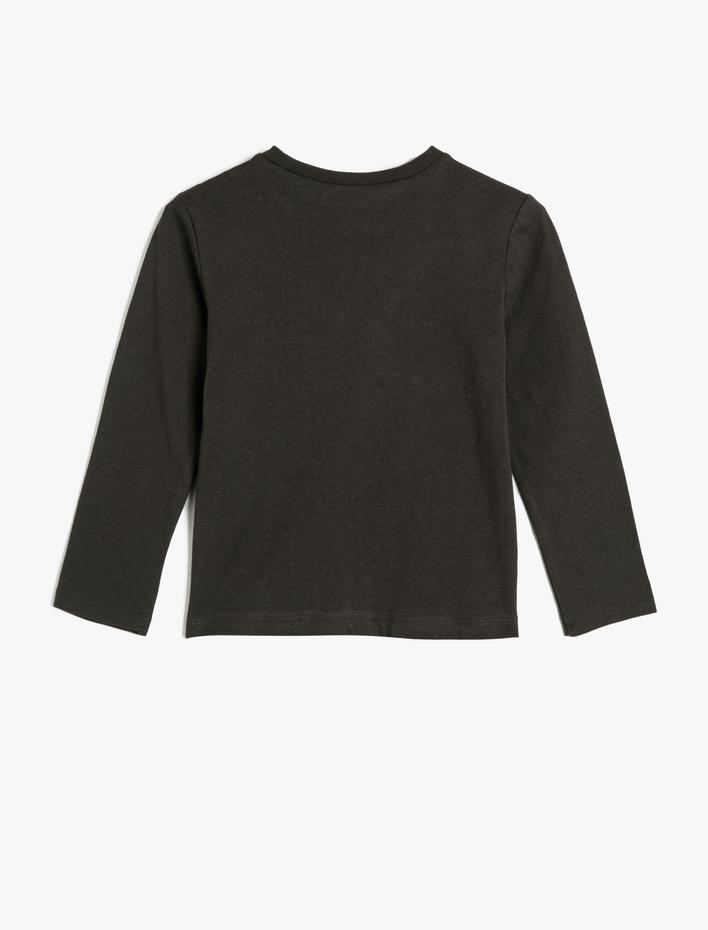 Kız Çocuk Tişört Uzun Kollu Kelebek Baskılı Bisiklet Yaka Pamuklu