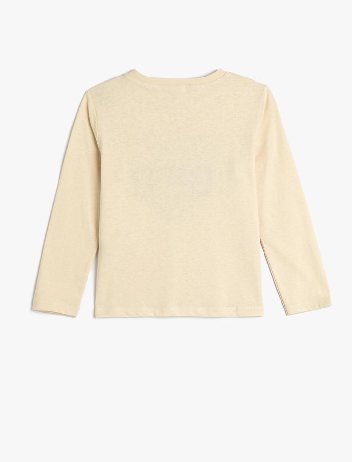 Kız Çocuk Tişört Uzun Kollu Kolej Baskılı Bisiklet Yaka Pamuklu