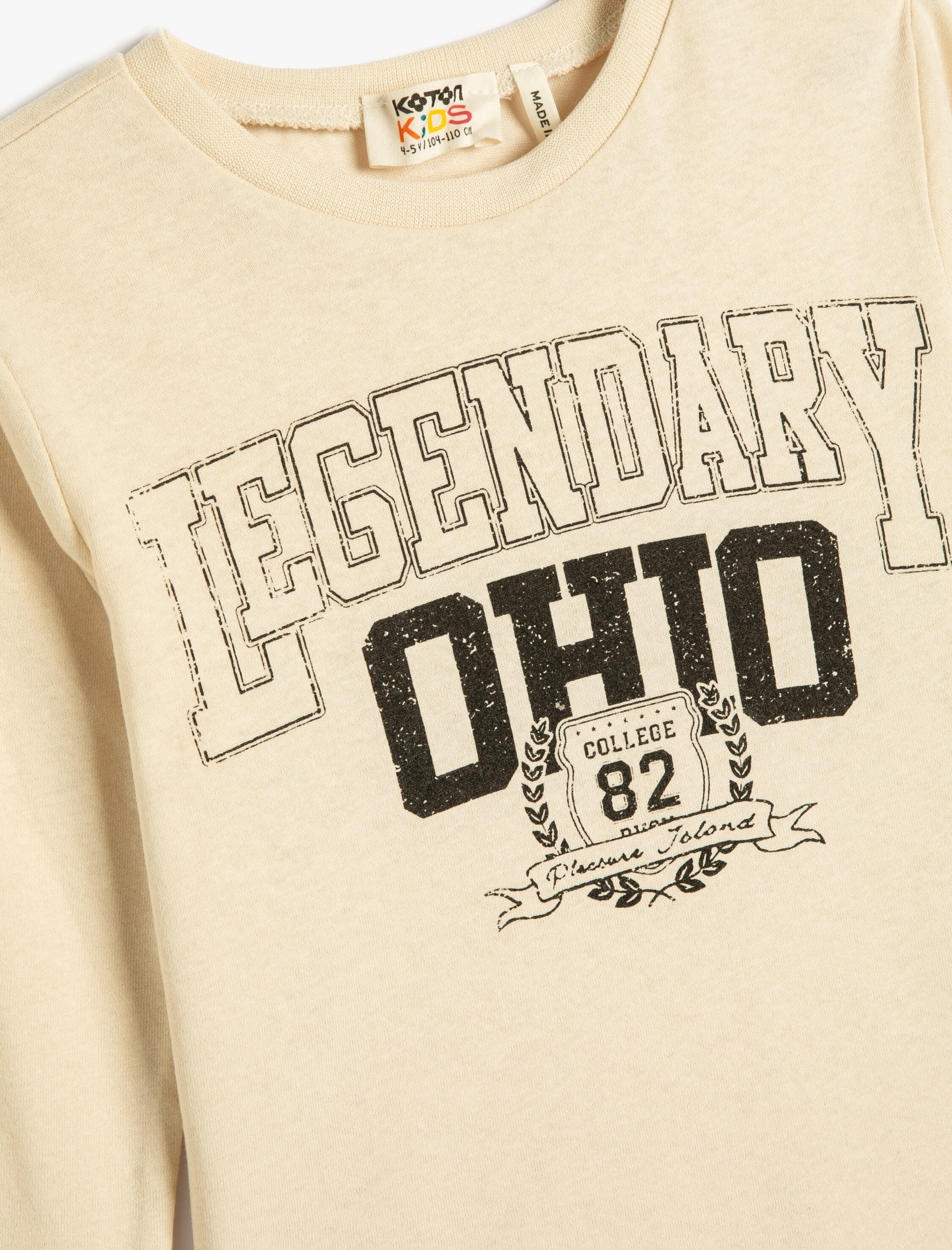  Kız Çocuk Tişört Uzun Kollu Kolej Baskılı Bisiklet Yaka Pamuklu