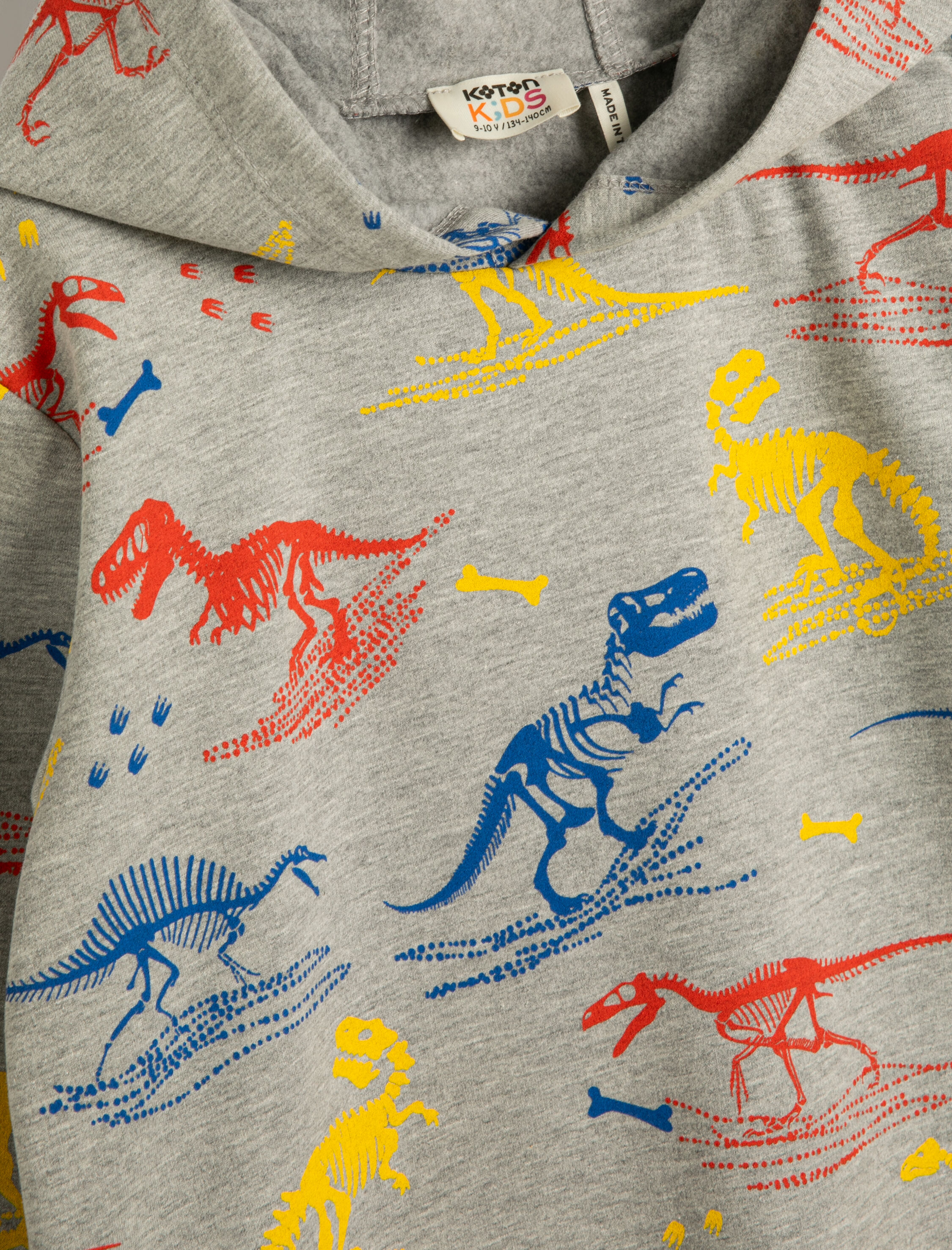  Erkek Çocuk Kapşonlu Sweat Dinozor Baskılı Uzun Kollu Şardonlu