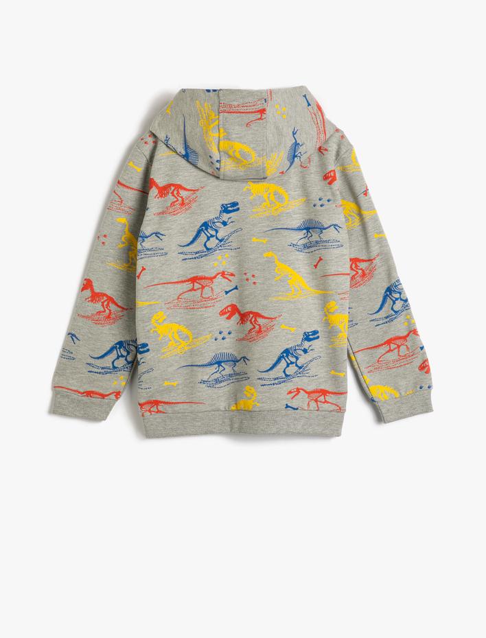 Erkek Çocuk Kapşonlu Sweat Dinozor Baskılı Uzun Kollu Şardonlu