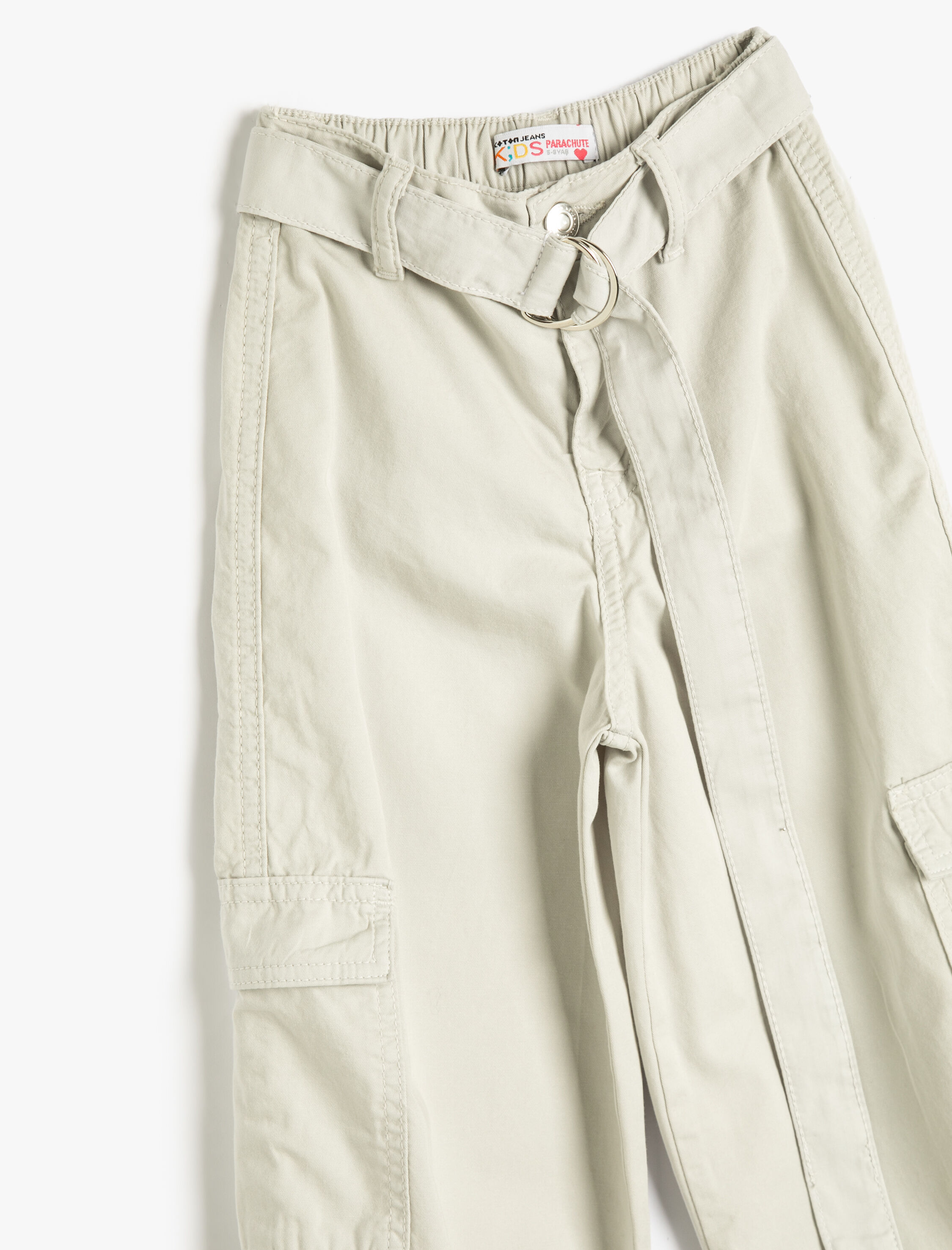  Kız Çocuk Paraşüt Pantolon Kargo Cepli Kemerli Pamuklu
