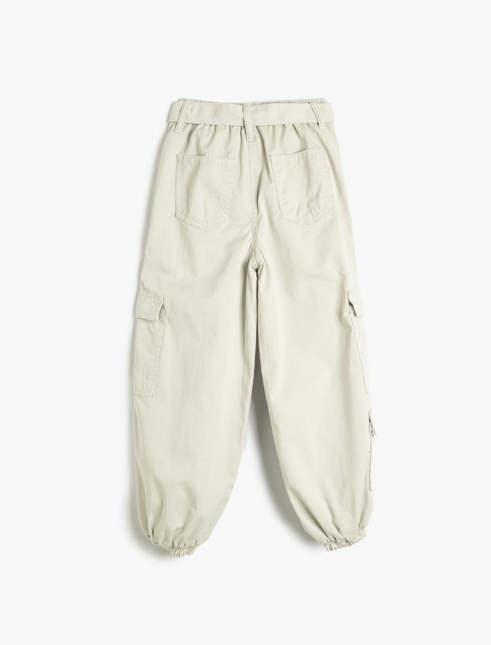 Kız Çocuk Paraşüt Pantolon Kargo Cepli Kemerli Pamuklu