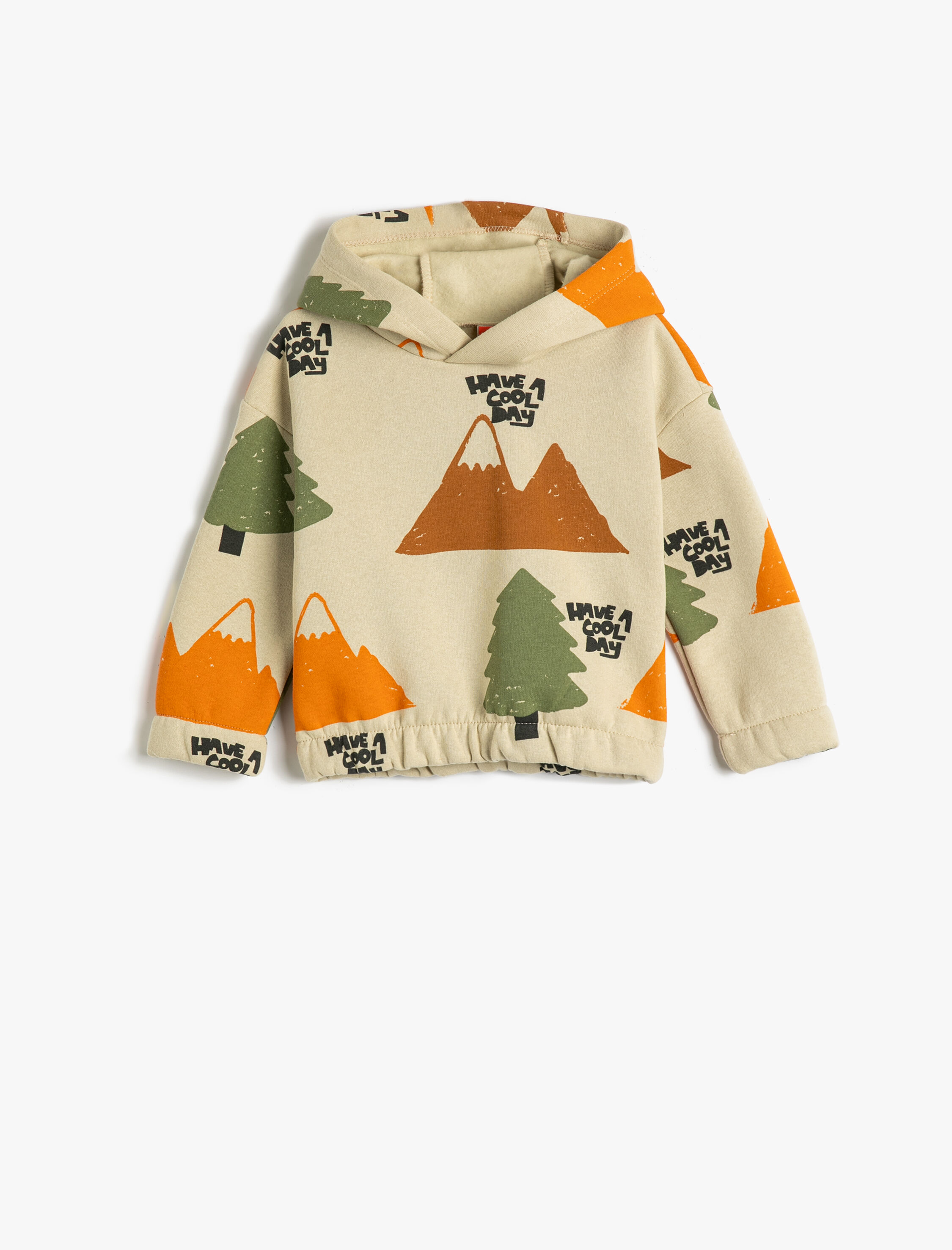 Erkek Bebek Kapşonlu Sweatshirt Doğa Temalı Uzun Kollu Şardonlu