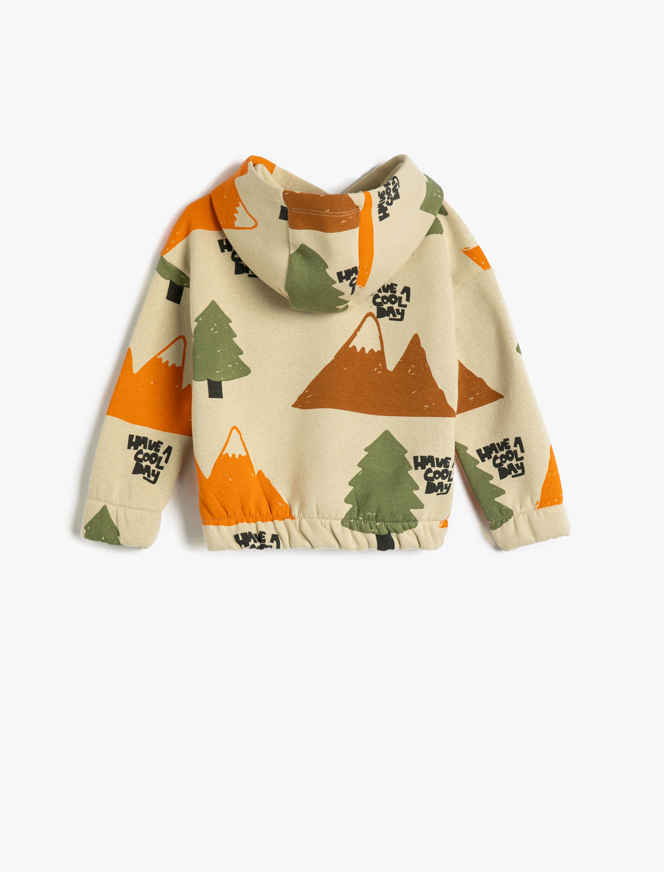 Erkek Bebek Kapşonlu Sweatshirt Doğa Temalı Uzun Kollu Şardonlu