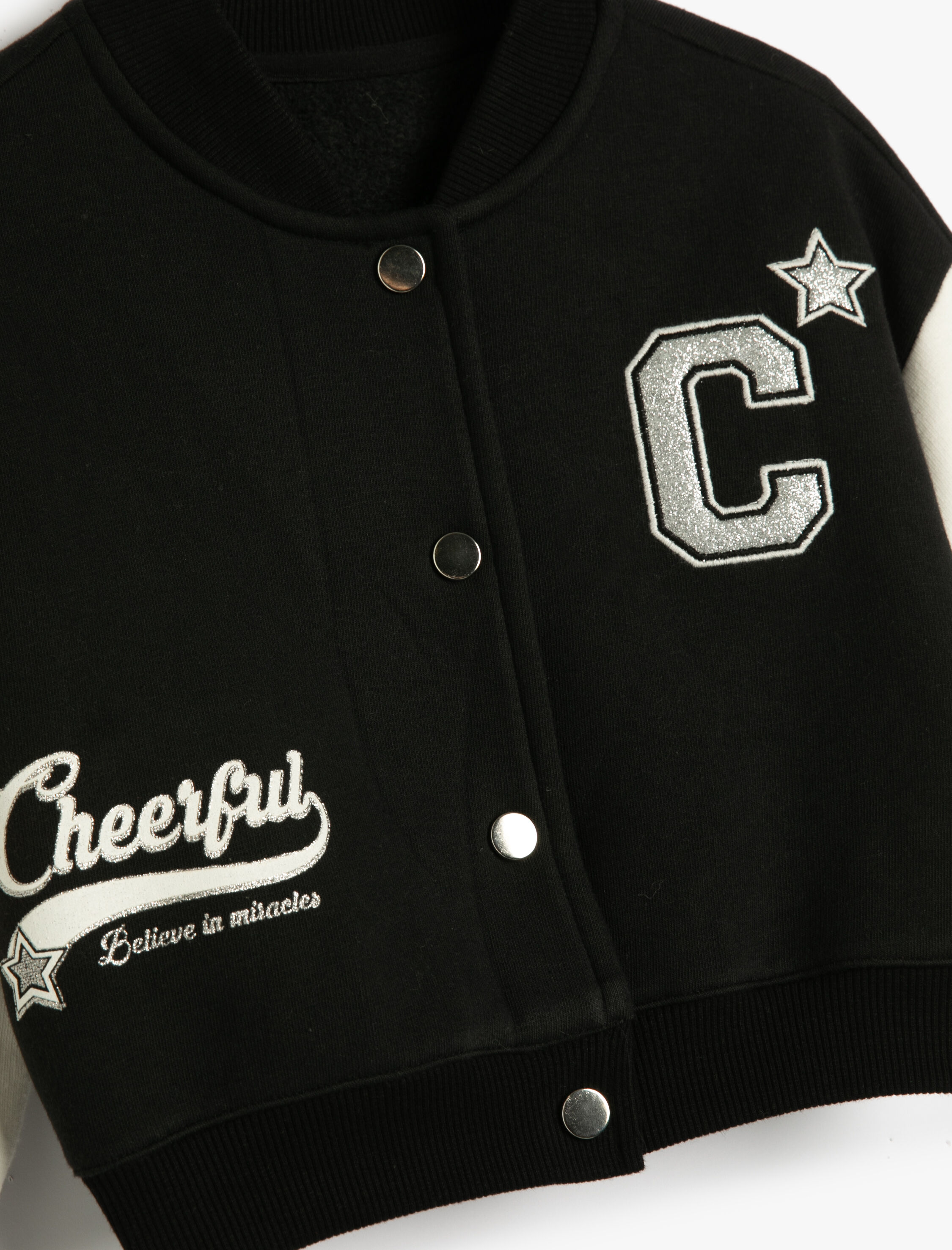  Kız Çocuk Kolej Ceket Aplike Detaylı Uzun Kollu Renk Kontrastlı Çıtçıt Kapamalı Şardonlu