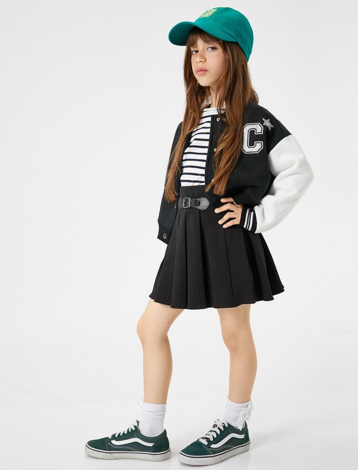 Kız Çocuk Kolej Ceket Aplike Detaylı Uzun Kollu Renk Kontrastlı Çıtçıt Kapamalı Şardonlu