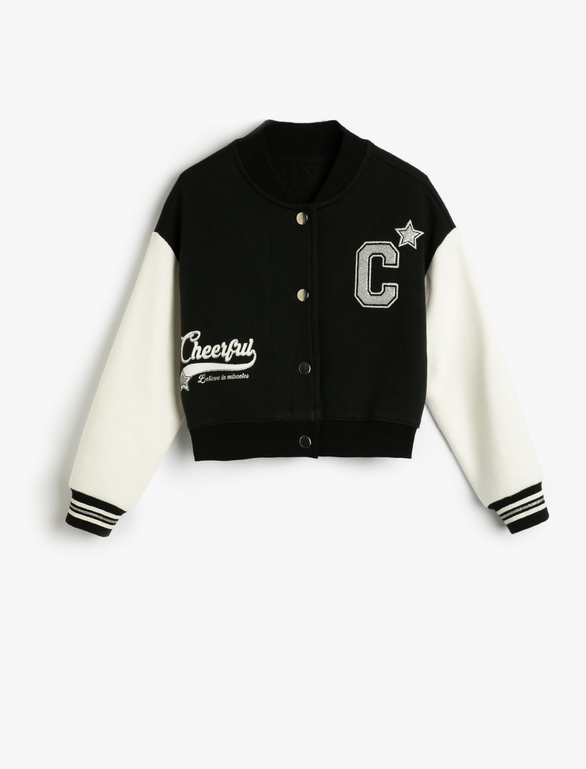  Kız Çocuk Kolej Ceket Aplike Detaylı Uzun Kollu Renk Kontrastlı Çıtçıt Kapamalı Şardonlu