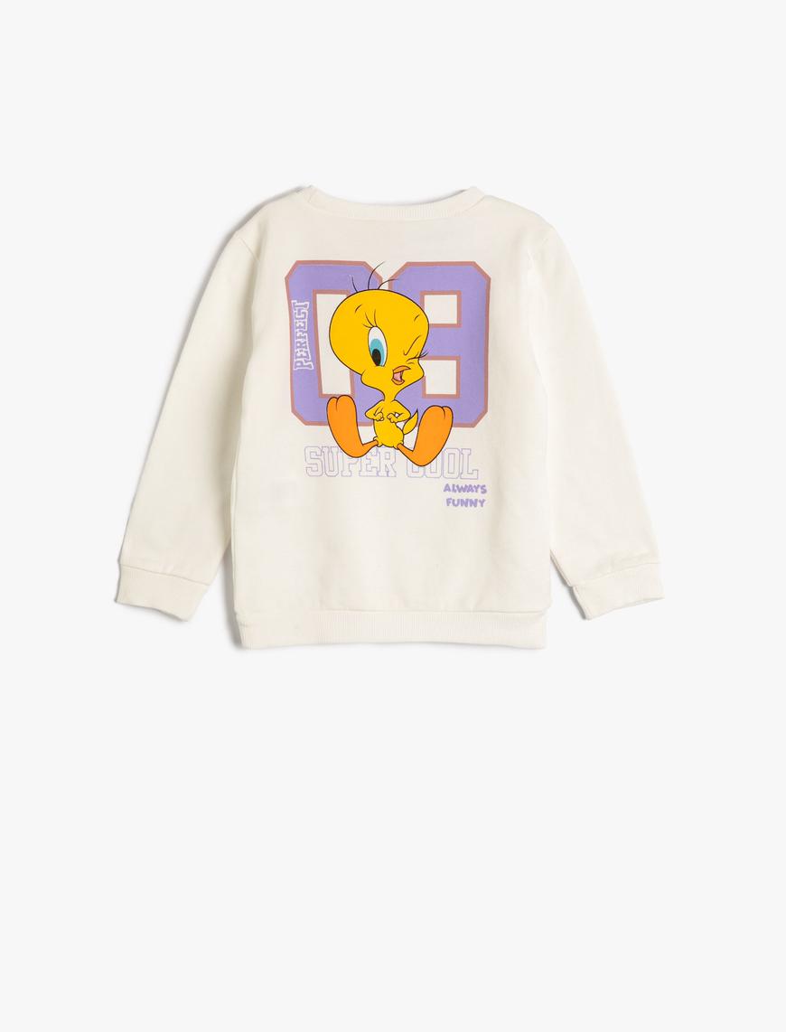  Kız Bebek Tweety Sweatshirt Lisanslı Uzun Kollu Bisiklet Yaka Şardonlu Pamuklu