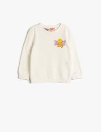 Tweety Sweatshirt Lisanslı Uzun Kollu Bisiklet Yaka Şardonlu Pamuklu