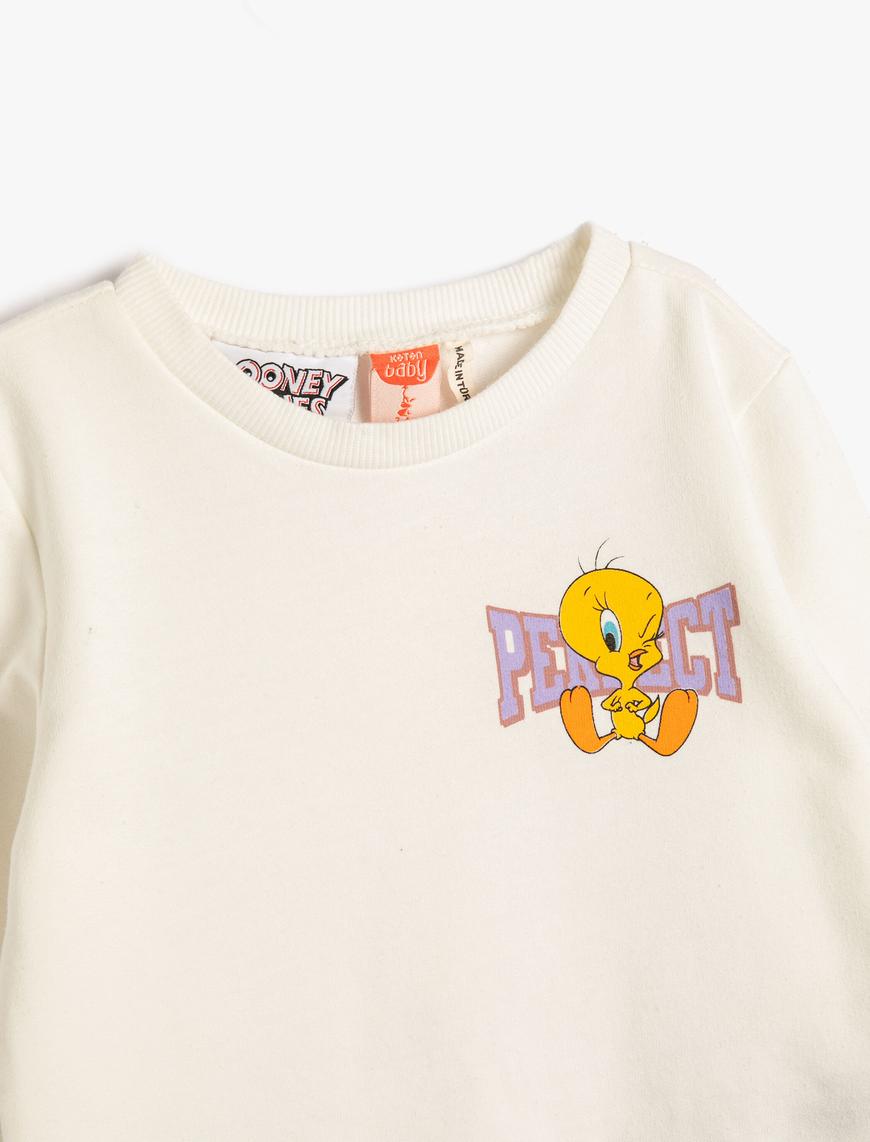  Kız Bebek Tweety Sweatshirt Lisanslı Uzun Kollu Bisiklet Yaka Şardonlu Pamuklu