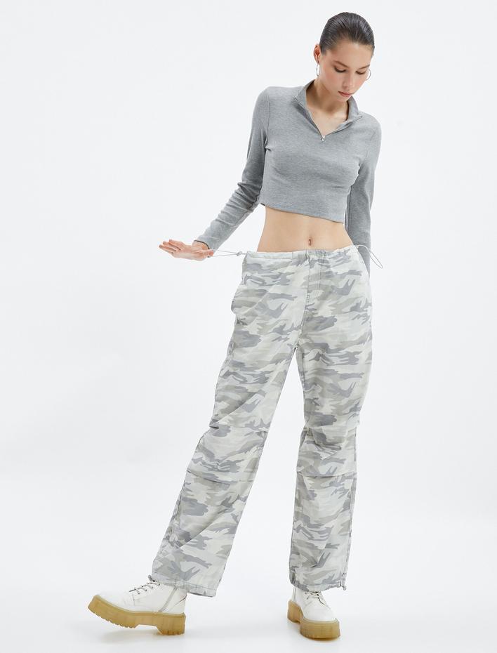  Paraşüt Pantolon Kamuflaj Desenli Lastikli Stoper Detaylı