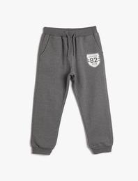 Basic Jogger Eşofman Altı Kolej Baskılı Beli Bağlamalı Cepli Şardonlu