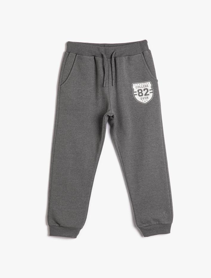 Erkek Çocuk Basic Jogger Eşofman Altı Kolej Baskılı Beli Bağlamalı Cepli Şardonlu