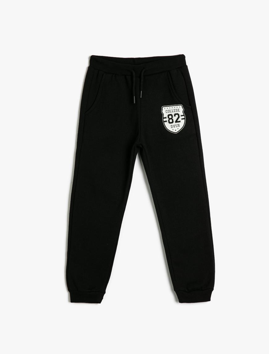  Erkek Çocuk Basic Jogger Eşofman Altı Kolej Baskılı Beli Bağlamalı Cepli Şardonlu