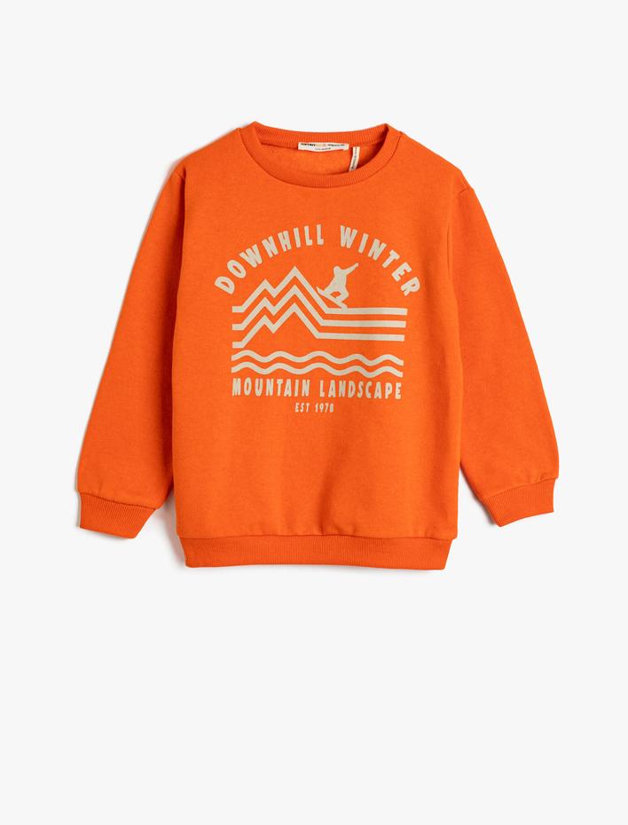 Erkek Çocuk Sweatshirt Kayak Baskılı Uzun Kollu Bisiklet Yaka Şardonlu