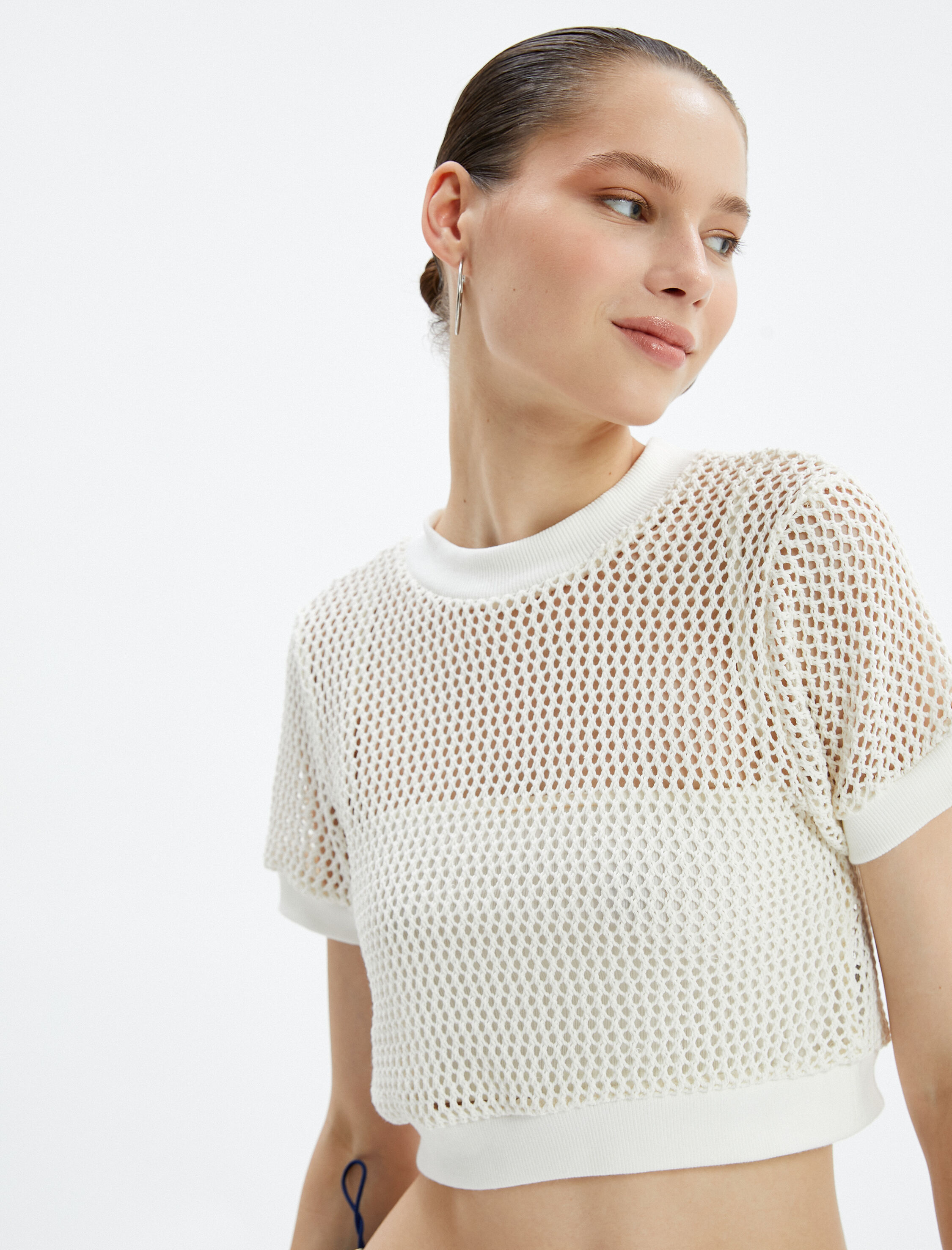   Crop File Tişört Kısa Kollu Bisiklet Yaka