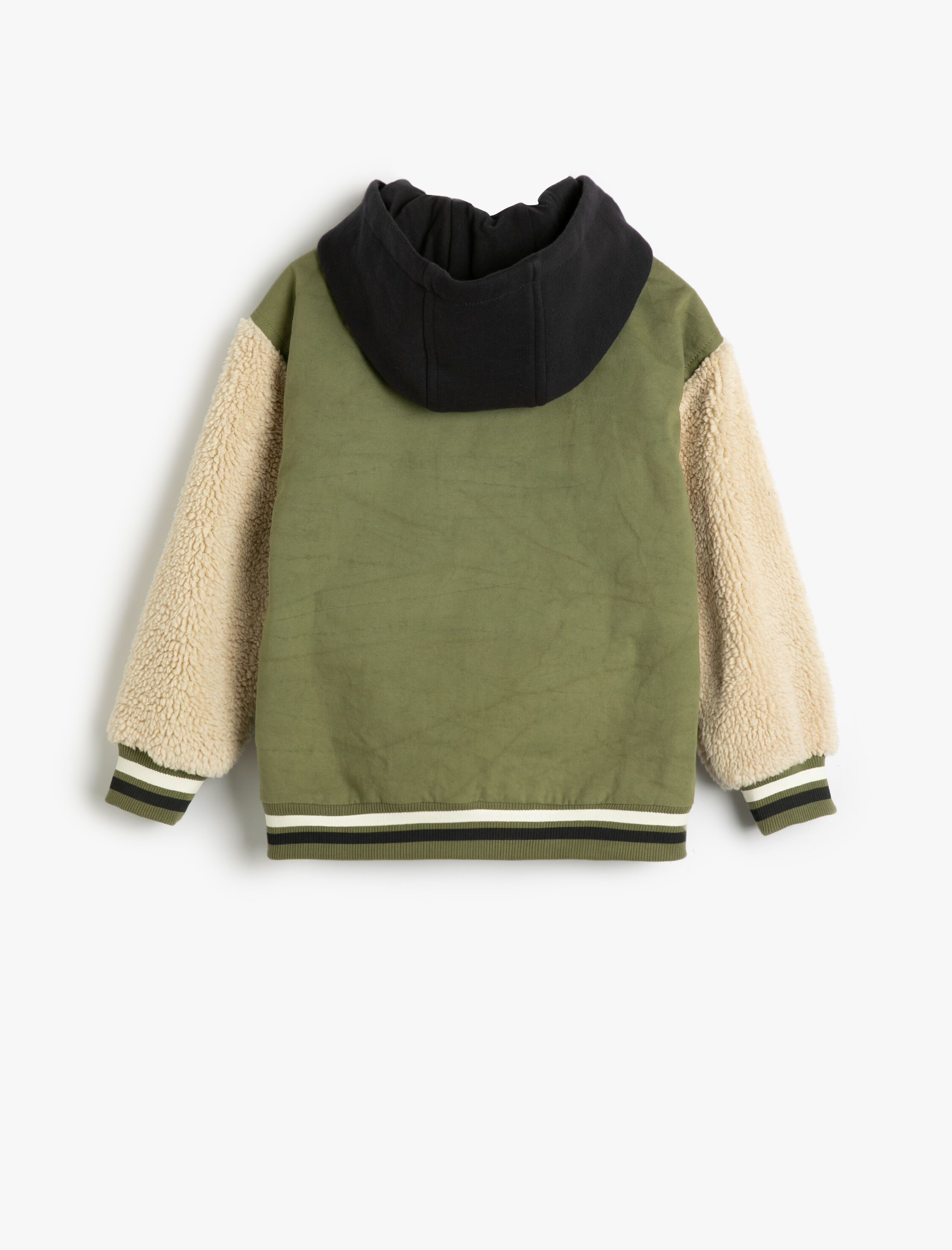  Erkek Çocuk Kapşonlu Ceket Peluş ve Fermuar Detaylı Kargo Cepli Manşetleri ve Beli Lastikli Şardonlu