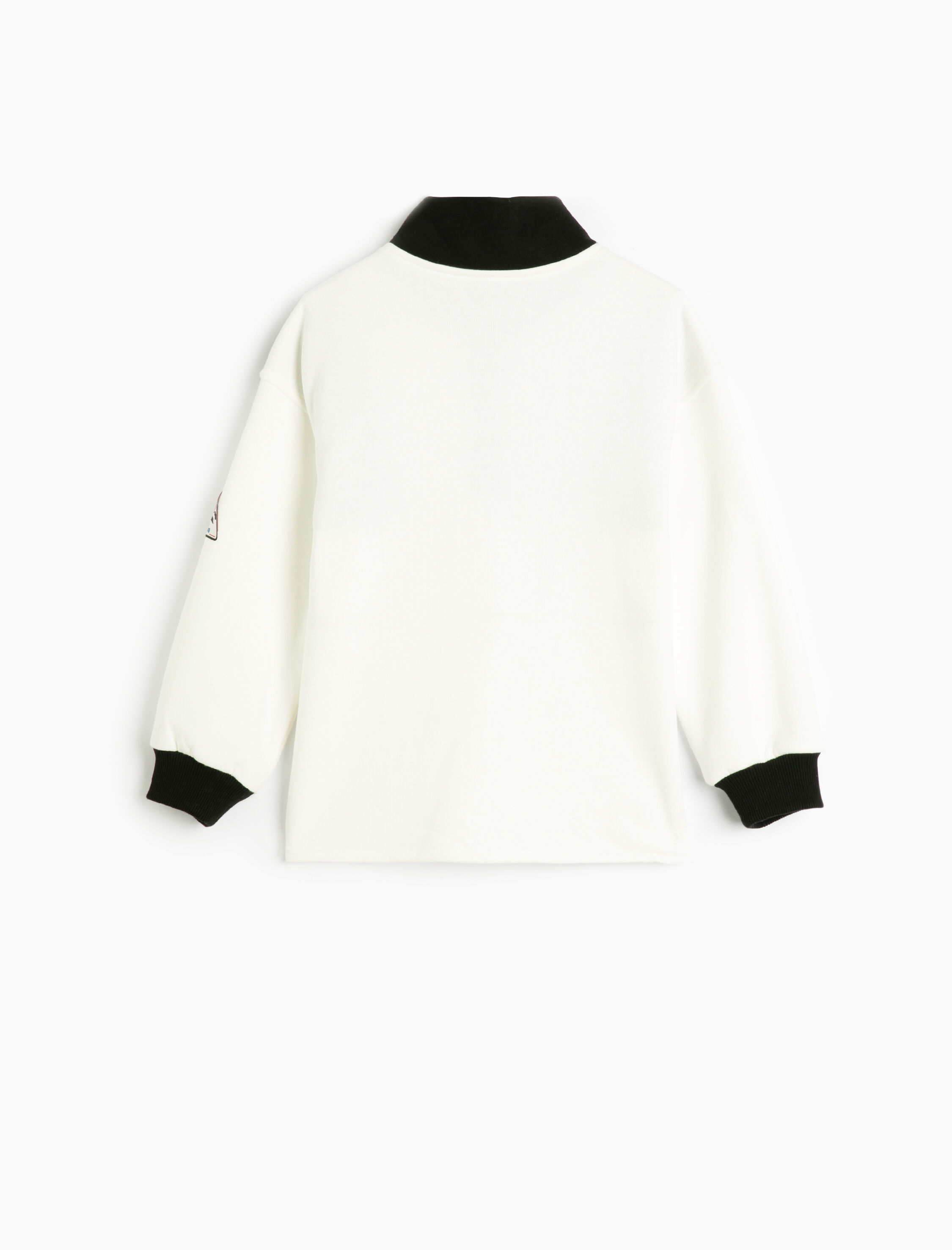 Kız Çocuk Sweatshirt Dik Yaka Yarım Fermuarlı Uzun Kollu Baskılı Renk Kontrastlı Şardonlu