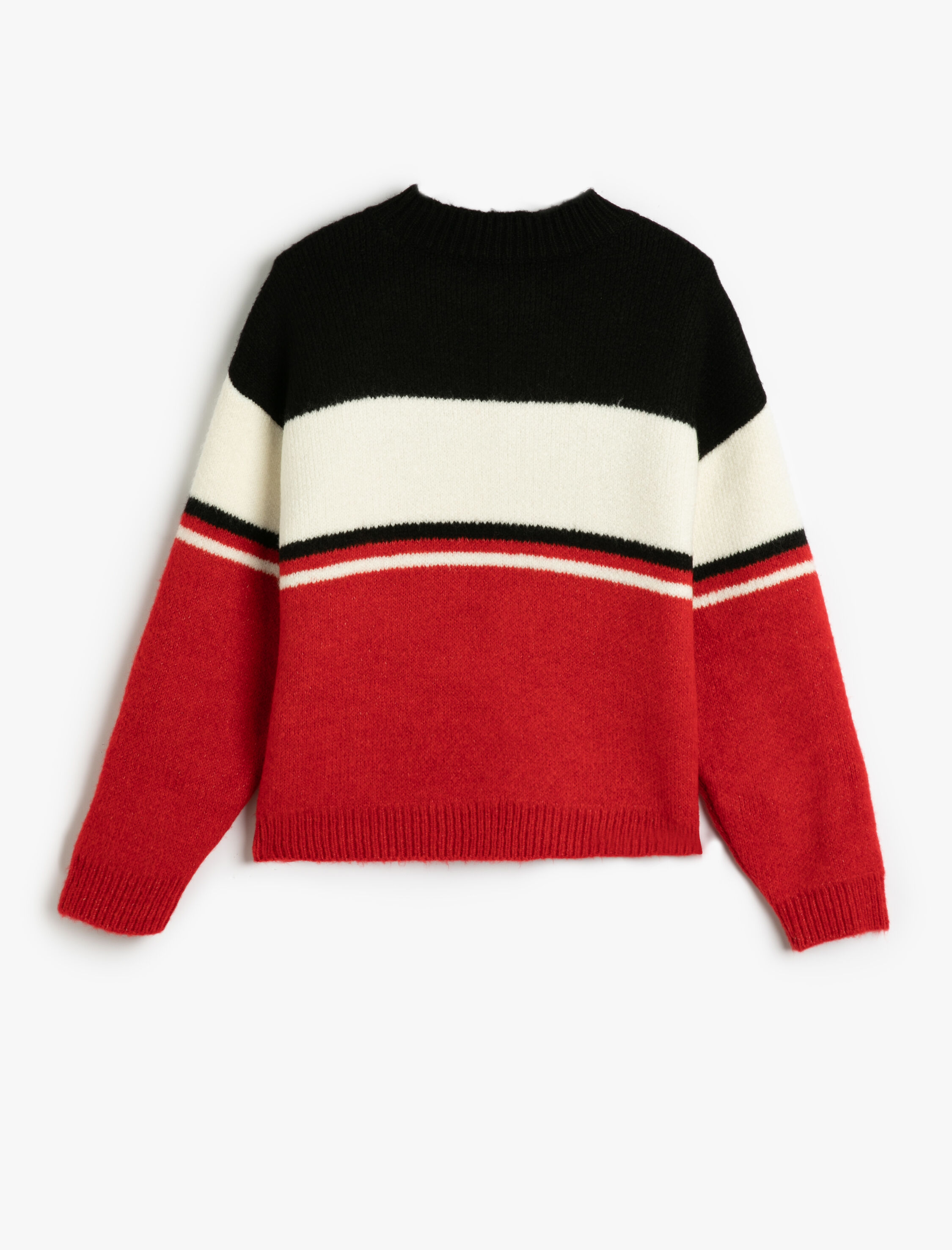 Kız Çocuk Kazak Yuvarlak Yaka Renk Bloklu Yazı Detaylı