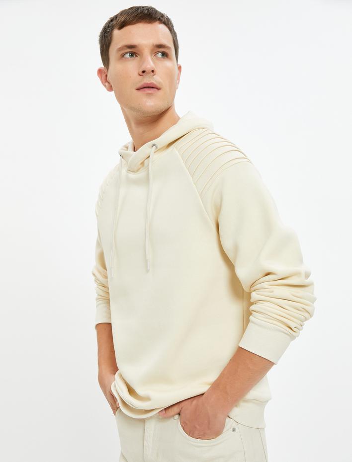  Şal Yaka Basic Sweatshirt Kat Detaylı Uzun Kollu Şardonlu
