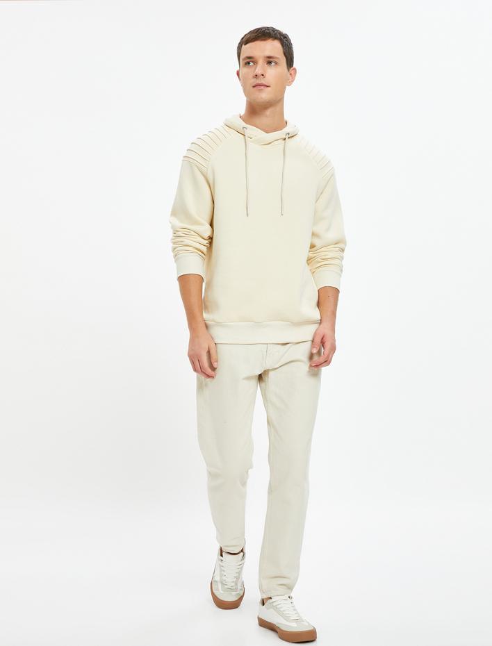  Şal Yaka Basic Sweatshirt Kat Detaylı Uzun Kollu Şardonlu