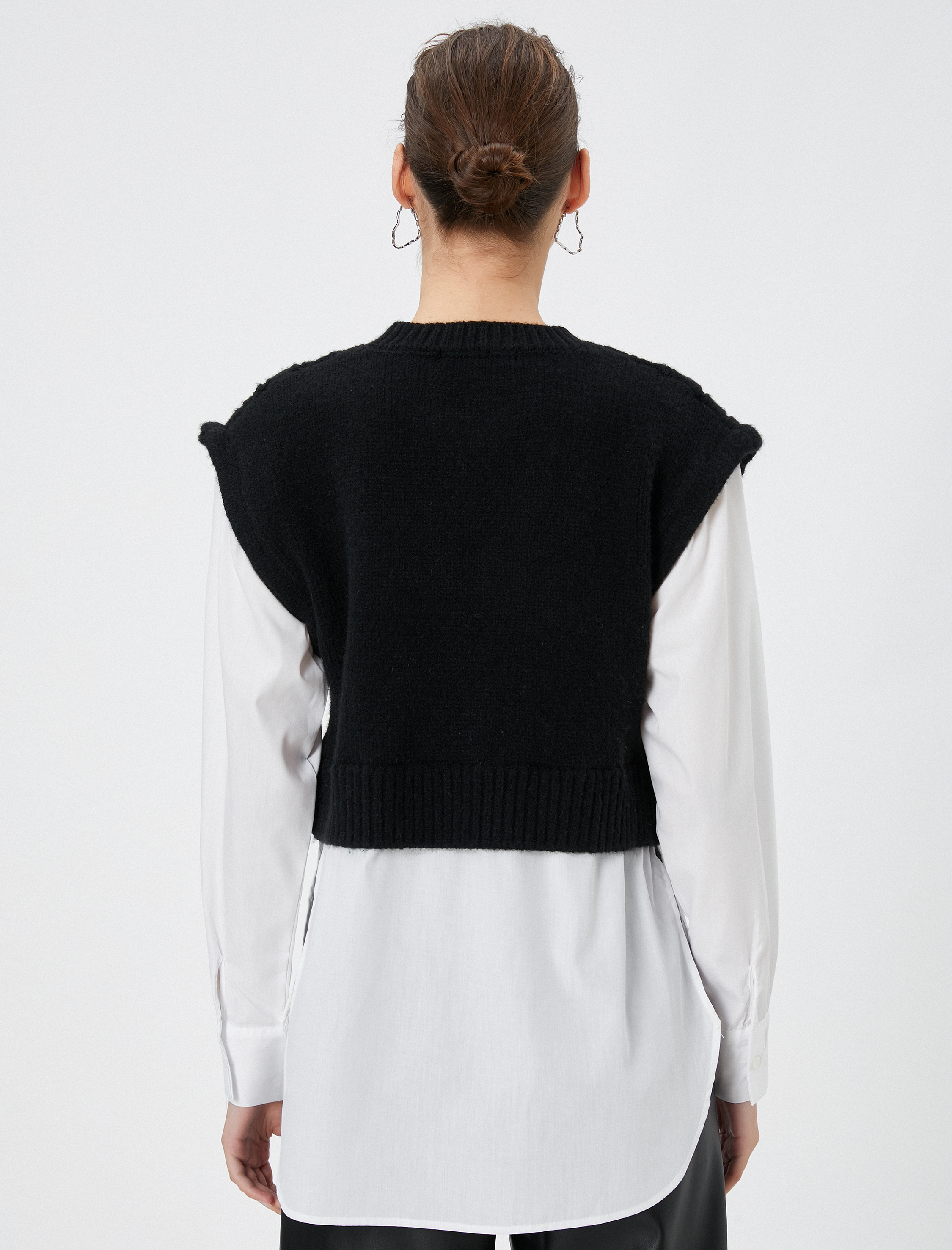   Triko Süveter Detaylı Tunik Çift Kumaş Uzun Kollu Yuvarlak Yaka