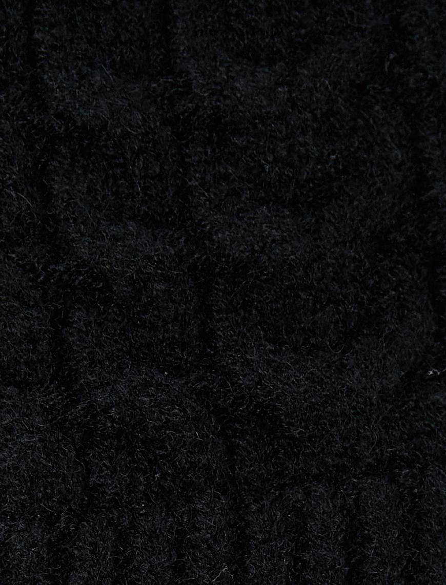   Triko Süveter Detaylı Tunik Çift Kumaş Uzun Kollu Yuvarlak Yaka