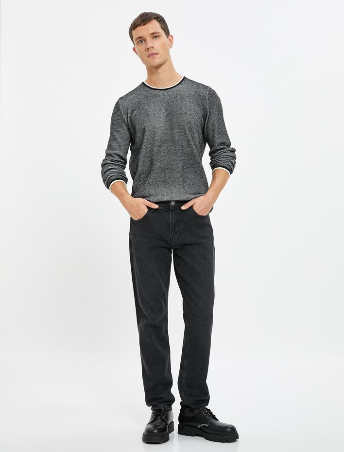  Triko Kazak Bisiklet Yaka Dokulu Slim Fit Uzun Kollu