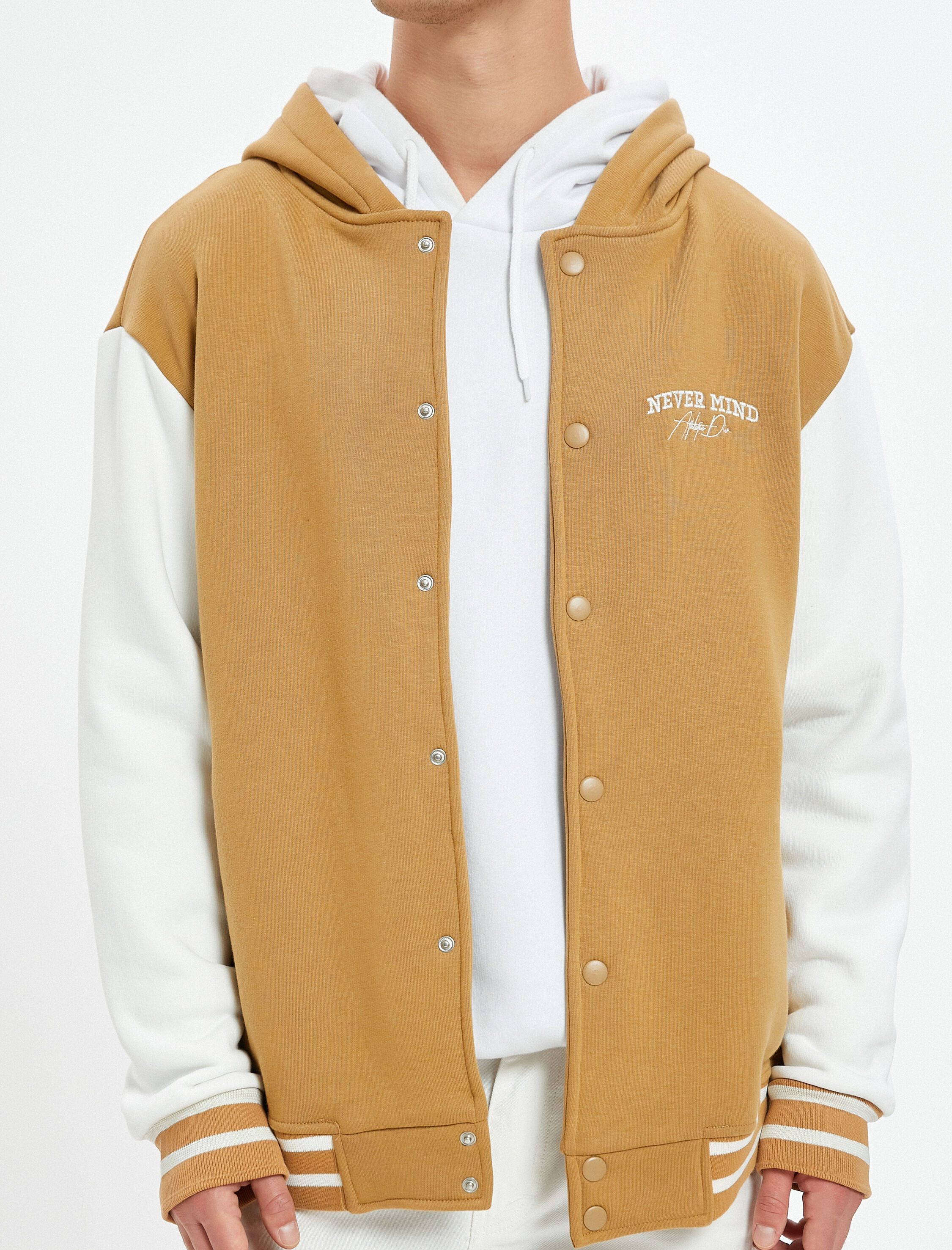 Kolej Hırka Kapşonlu Renk Bloklu Cepli İşleme Detaylı Şardonlu