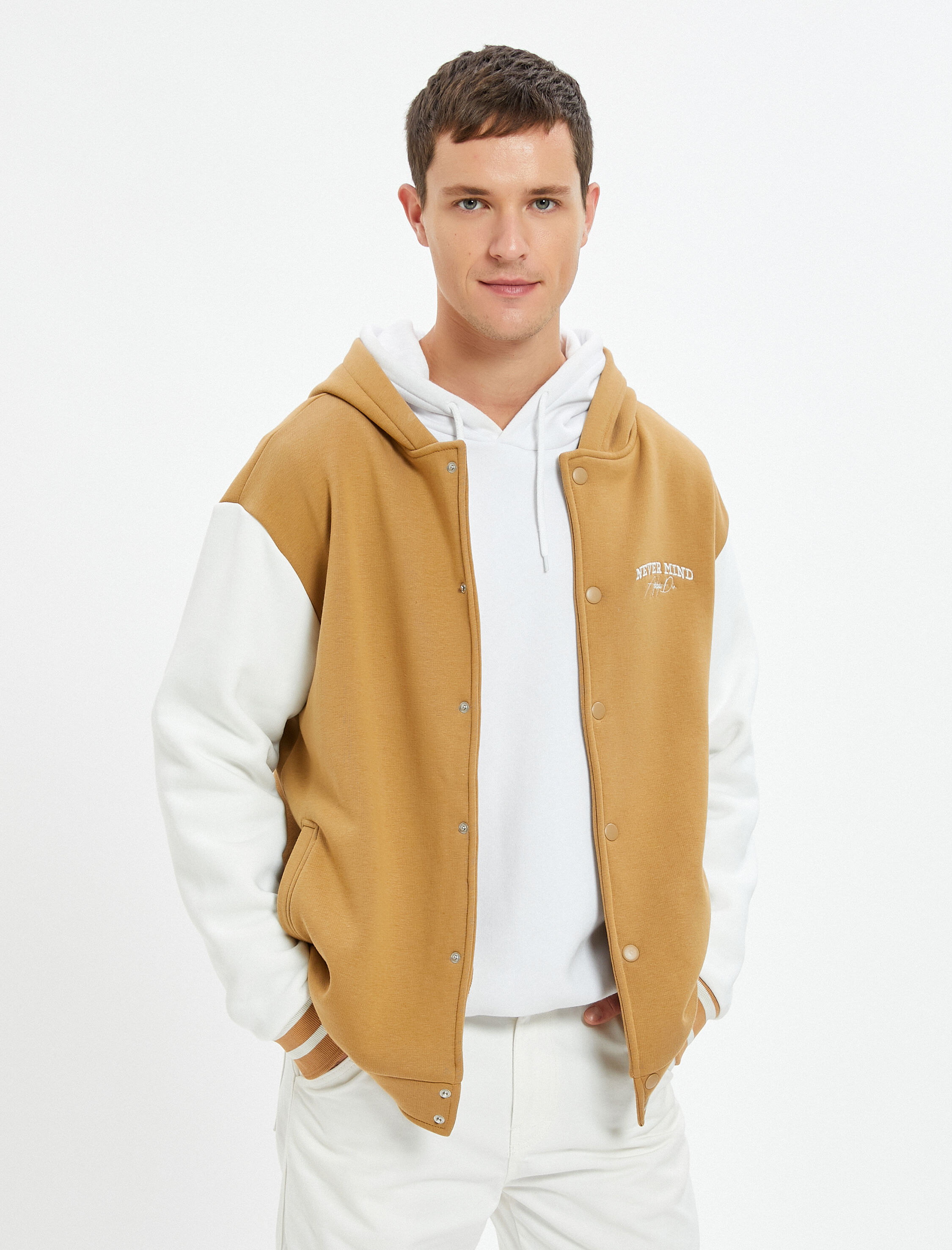 Kolej Hırka Kapşonlu Renk Bloklu Cepli İşleme Detaylı Şardonlu