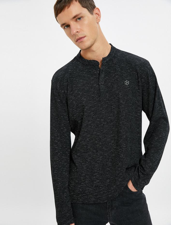  Mandarin Yaka Kazak Düğme Detaylı Uzun Kollu