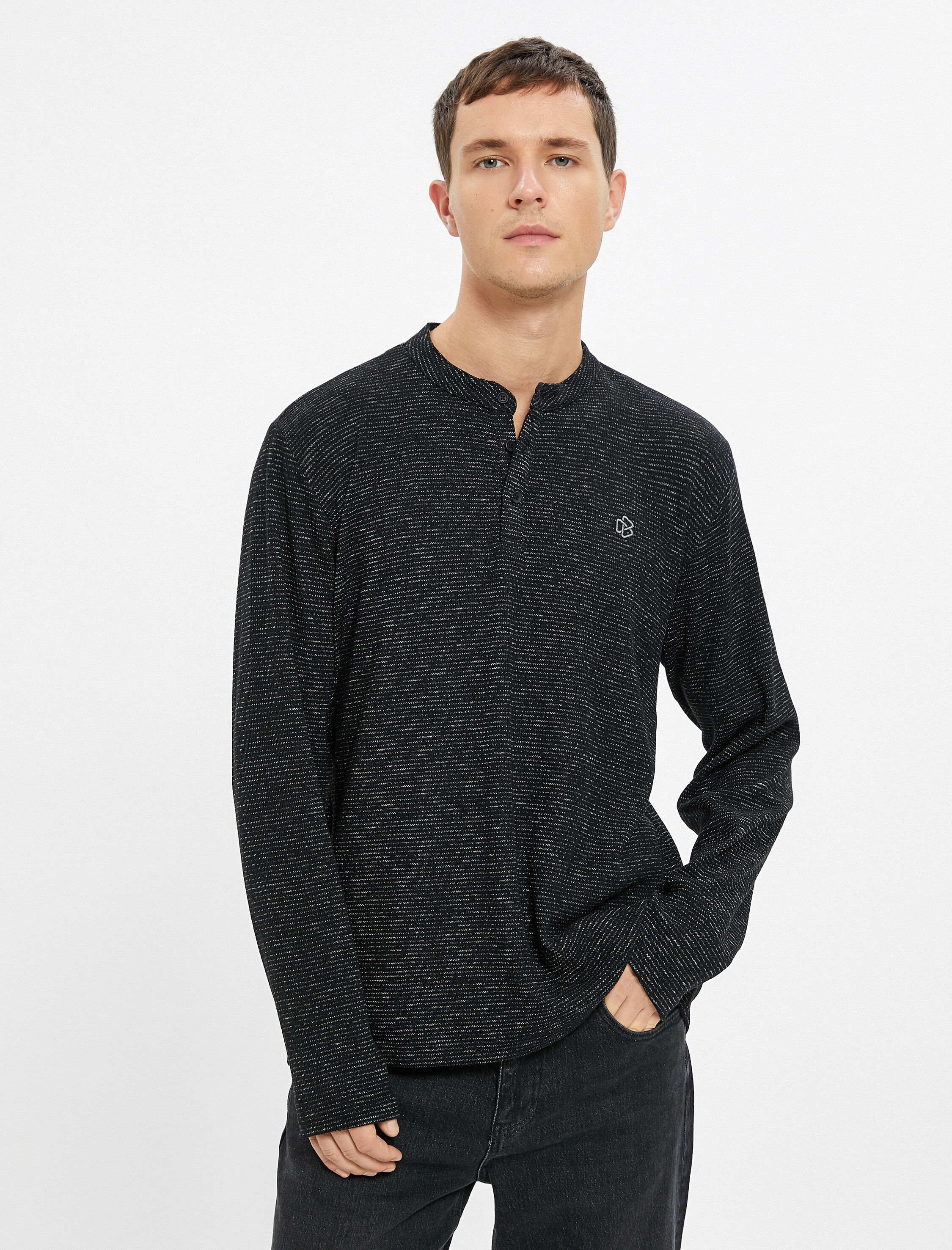   Mandarin Yaka Kazak Düğme Detaylı Uzun Kollu