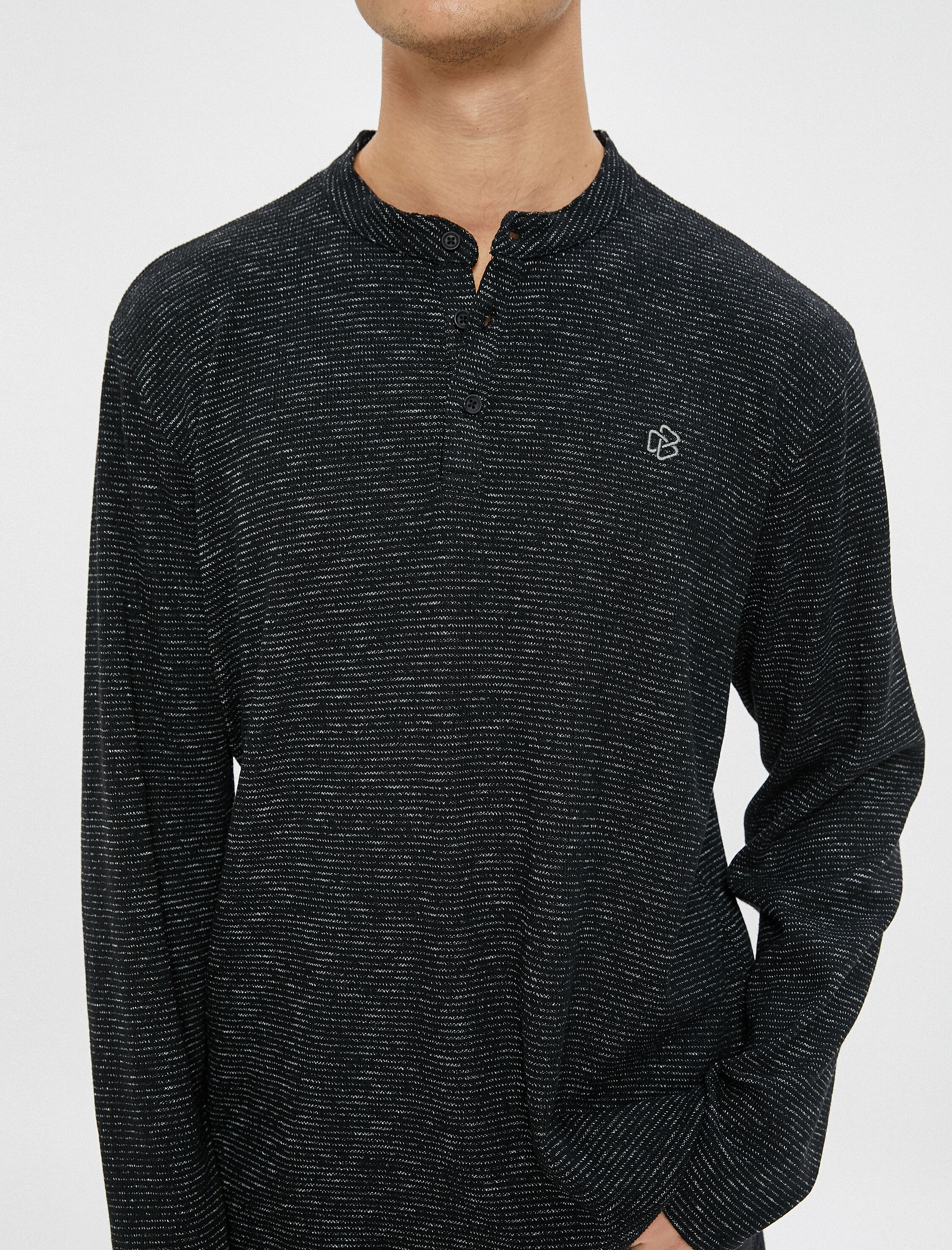   Mandarin Yaka Kazak Düğme Detaylı Uzun Kollu