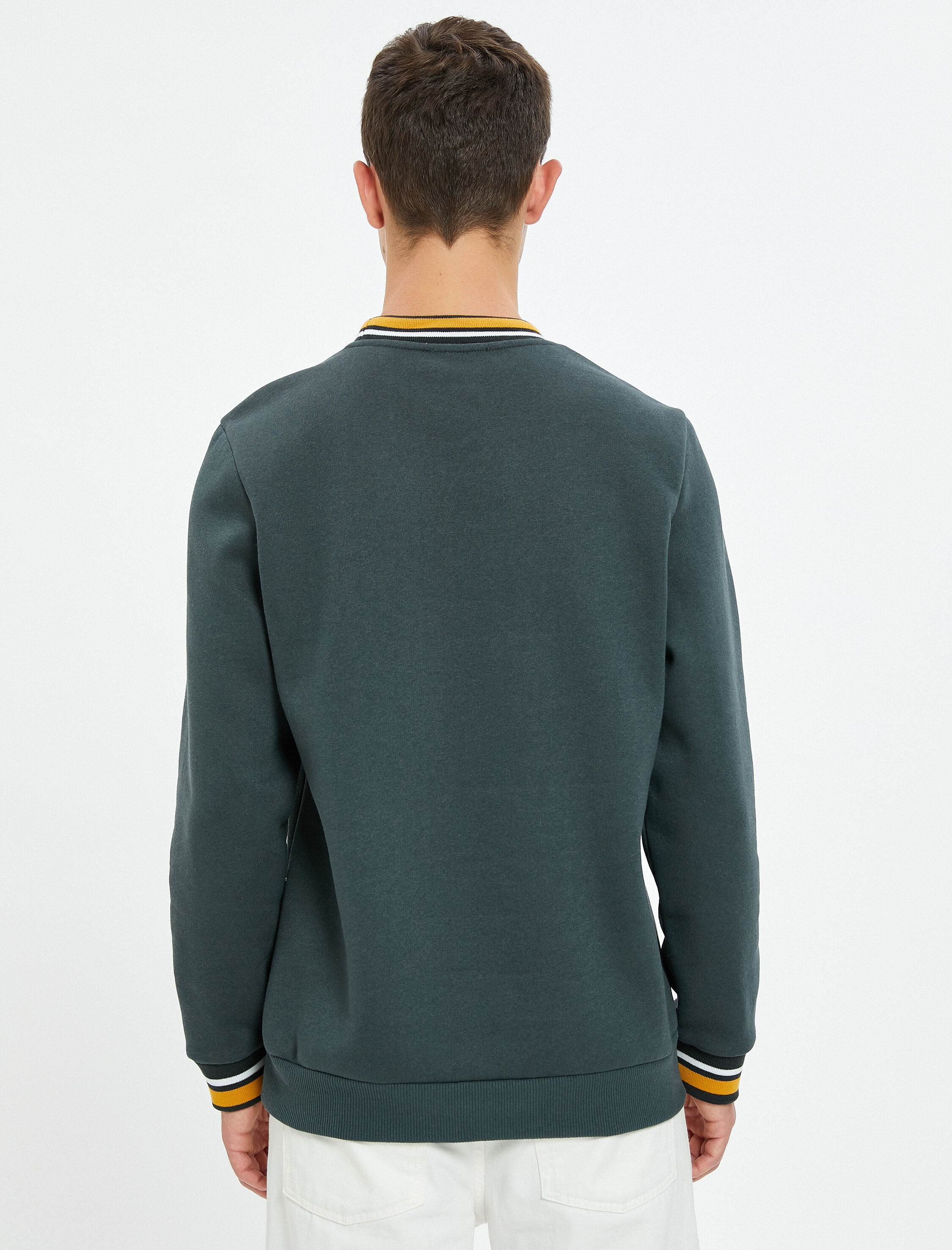 Kolej Sweatshirt Peluş Aplike Detaylı Çizgili uzun Kollu Bisiklet Yaka Şardonlu