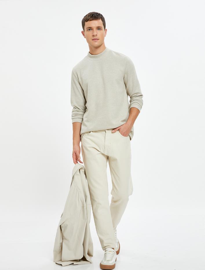  Kırçıllı Kazak Yarım Balıkçı Yaka Uzun Kollu Yumuşak Dokulu