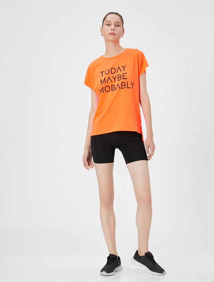  Baskılı Sporcu Tişört Yarasa Kollu Bisiklet Yaka