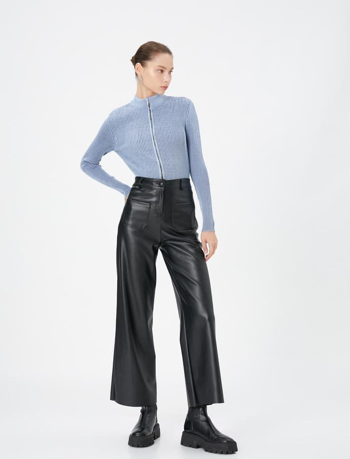  Fermuarlı Hırka Dik Yaka Kaşkorse Uzun Kollu