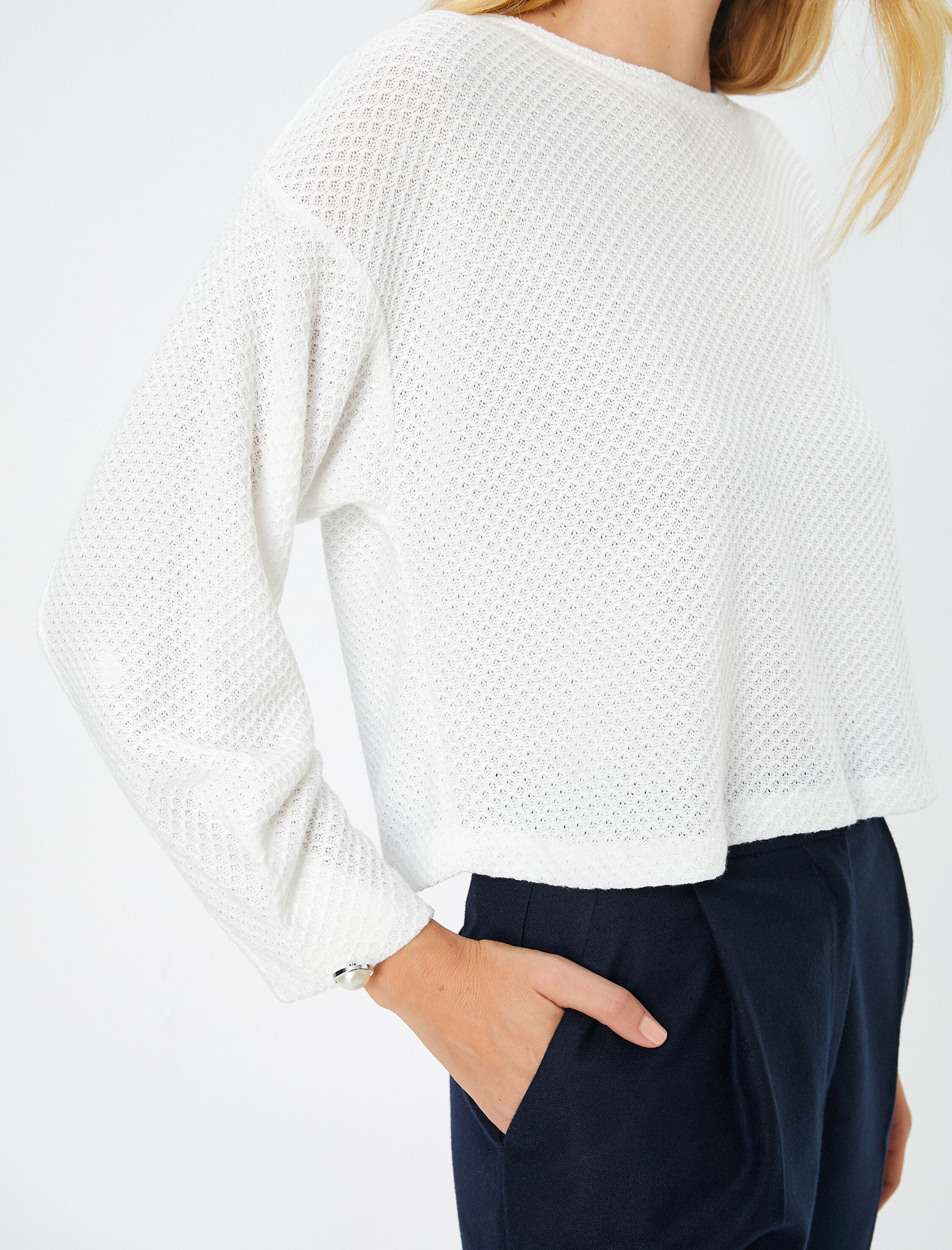   Crop Sweatshirt Dokulu Bisiklet Yaka Uzun Kollu