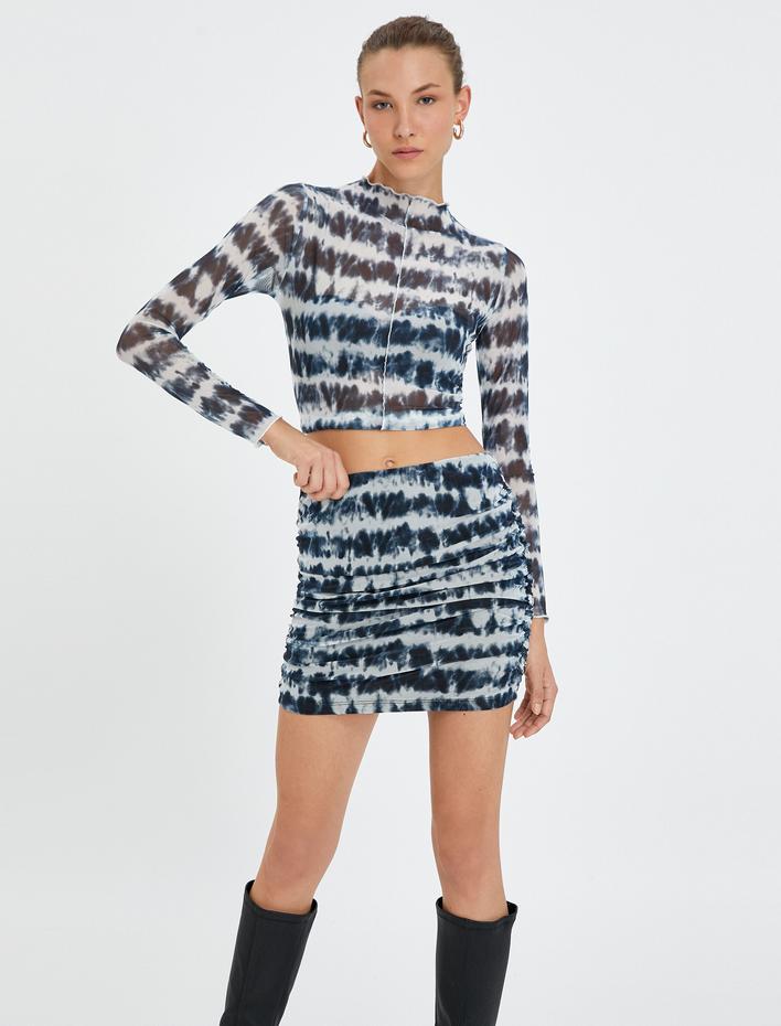  Mini Etek Drapeli Batik Desenli Standart Bel