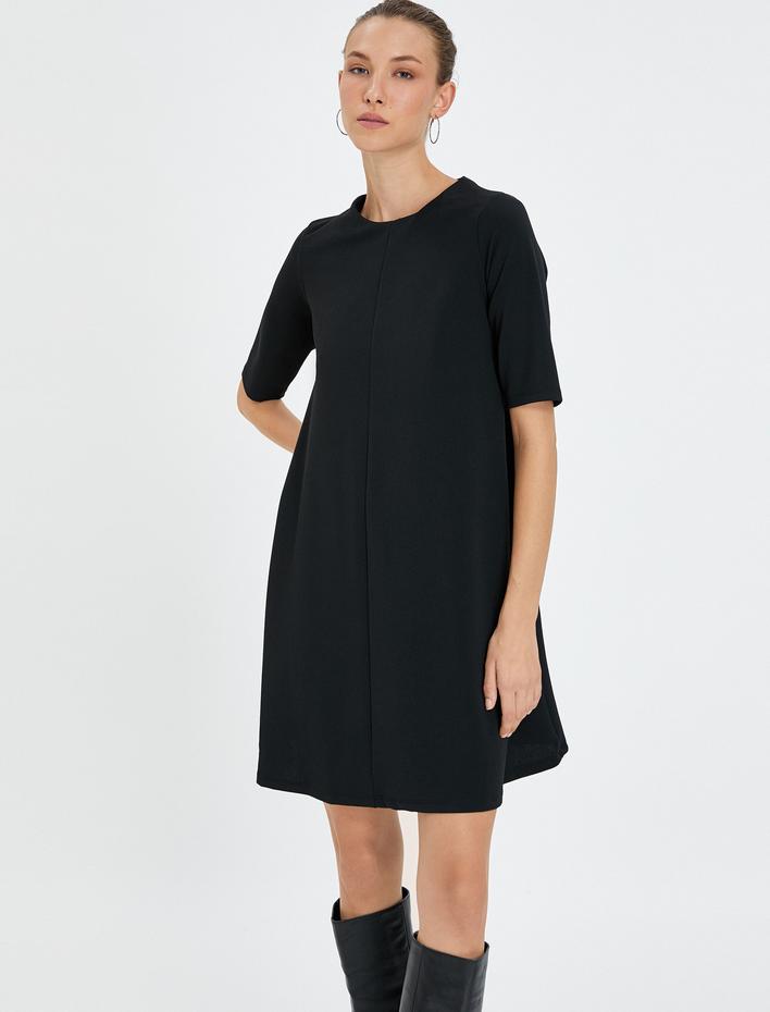  Mini Elbise Kısa Kollu Bisiklet Yaka