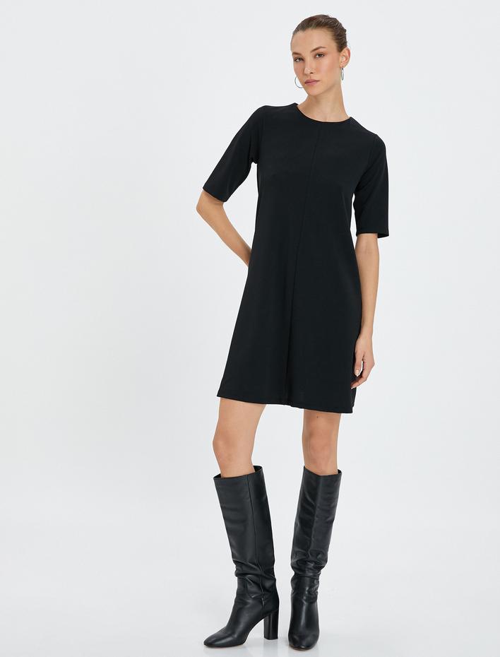  Mini Elbise Kısa Kollu Bisiklet Yaka