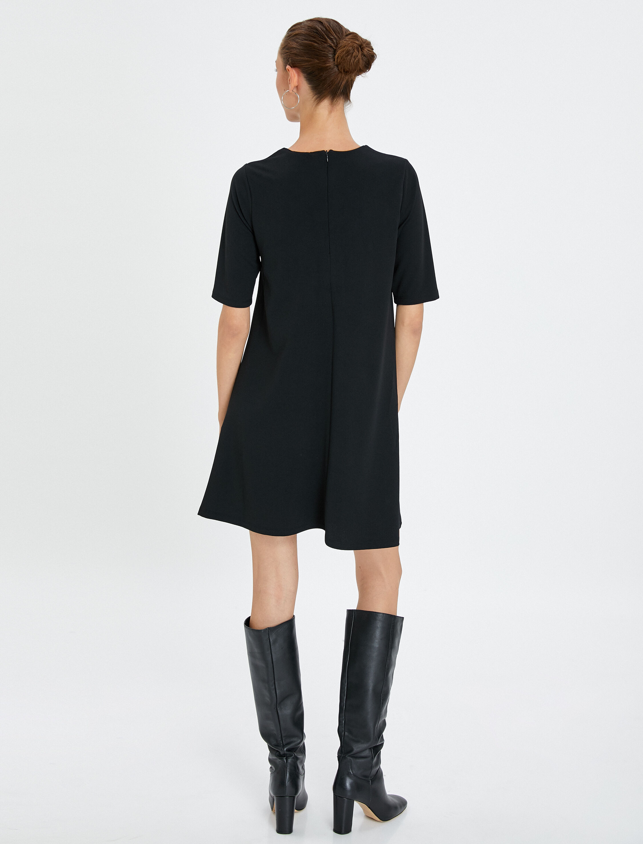   Mini Elbise Kısa Kollu Bisiklet Yaka