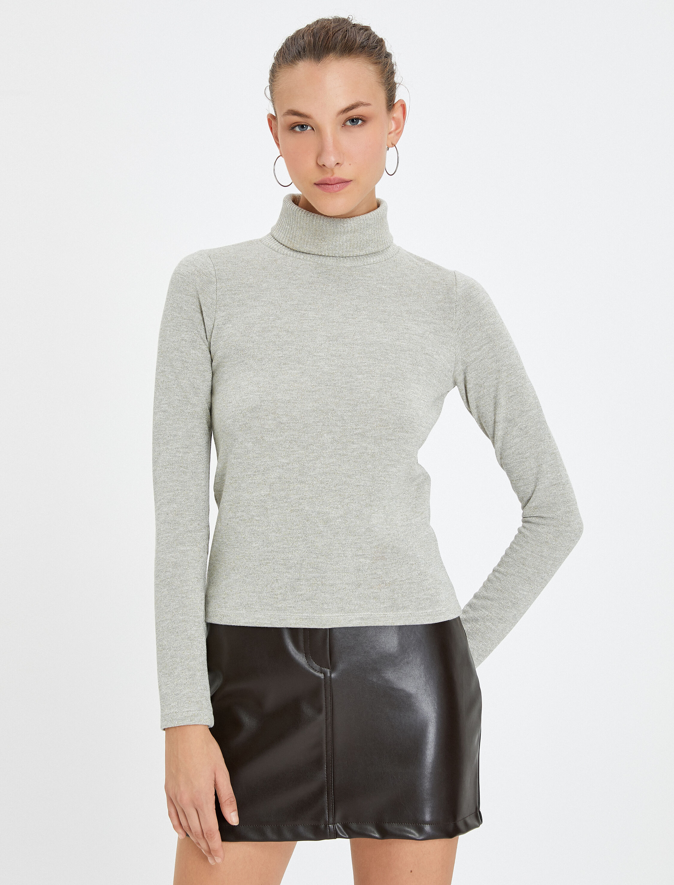   Uzun Kollu Tişört Balıkçı Yaka Triko Fitilli