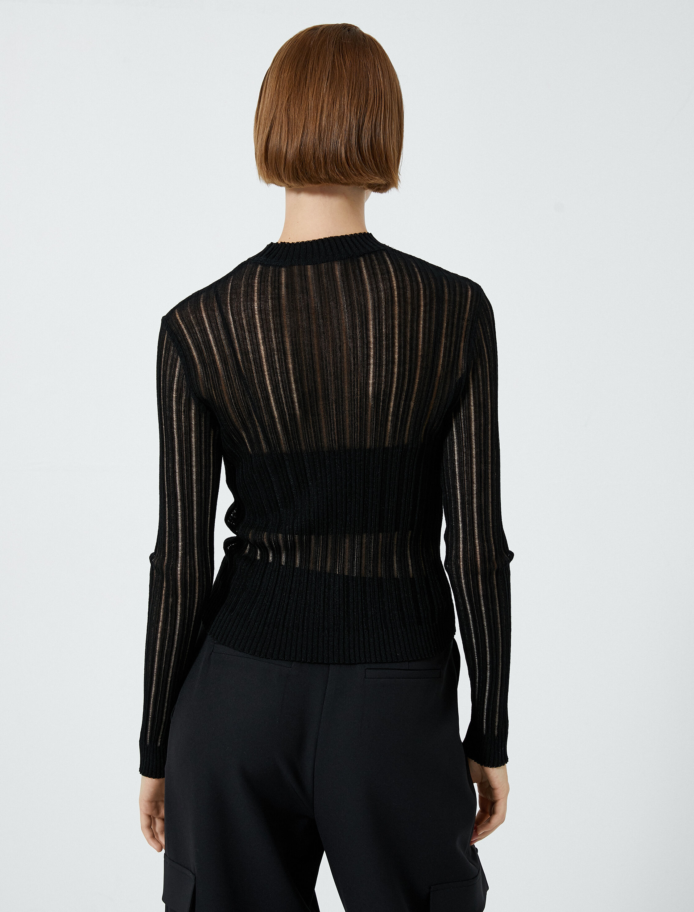   Bisiklet Yaka Kazak Uzun Kollu Transparan Viskon Karışımlı