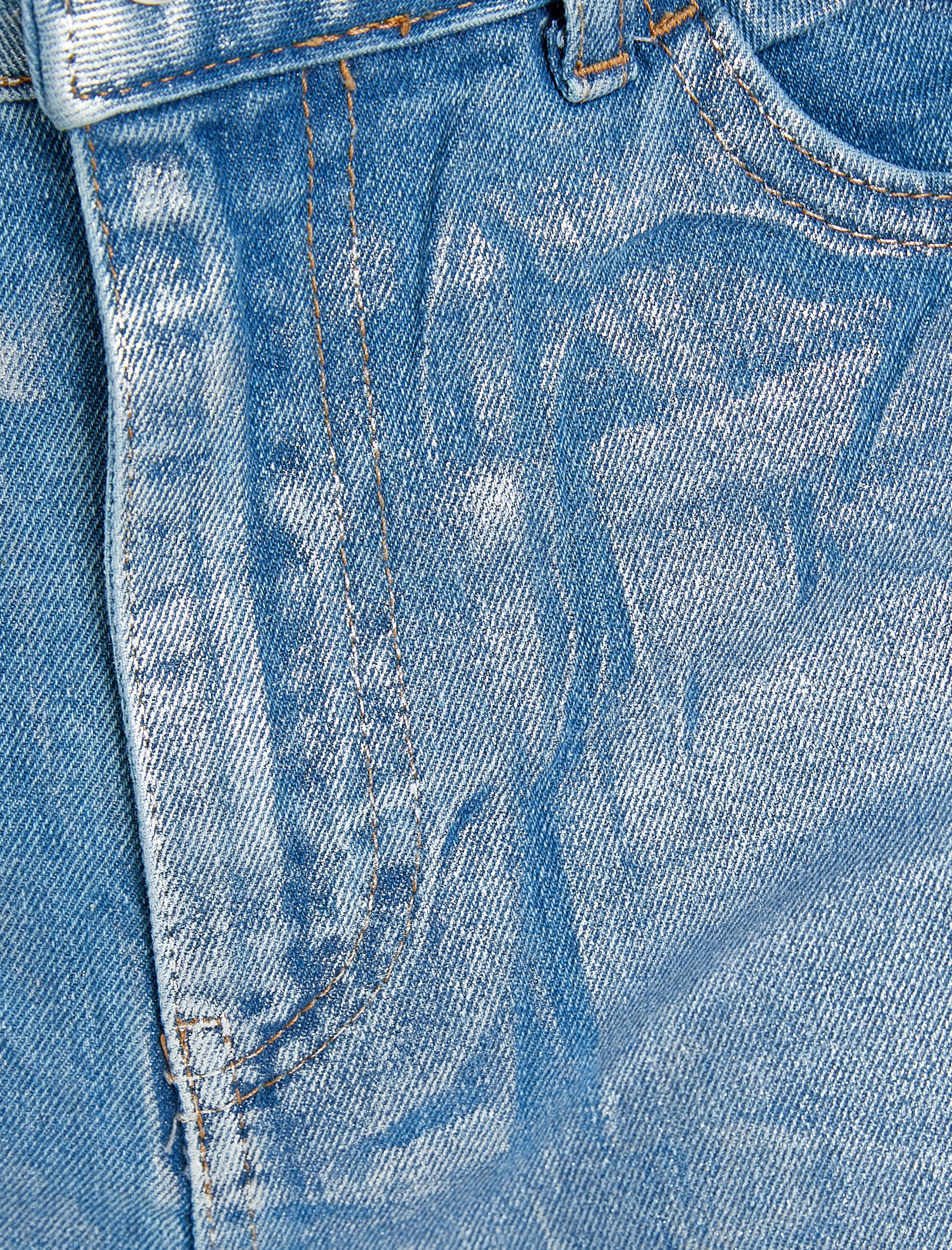   Ekstra Geniş Crop Paça Metalik Parlak Kot Pantolon Yüksek Bel - Bianca Crop Jean