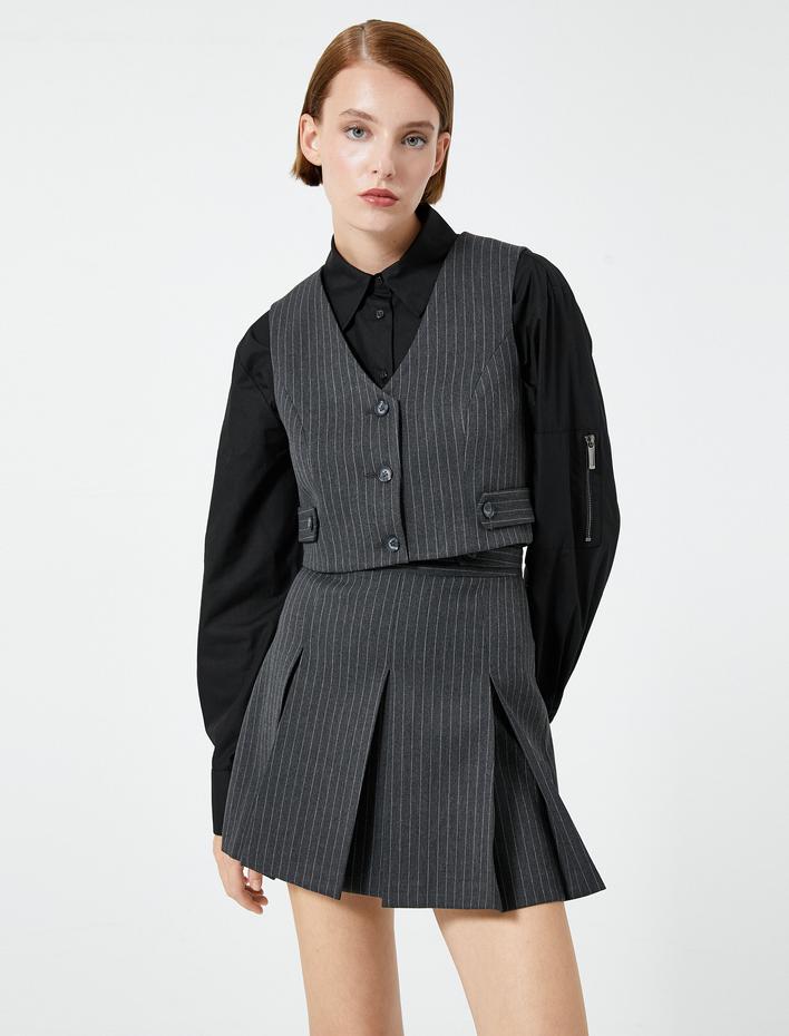  Mini Pileli Etek Düğme Detaylı