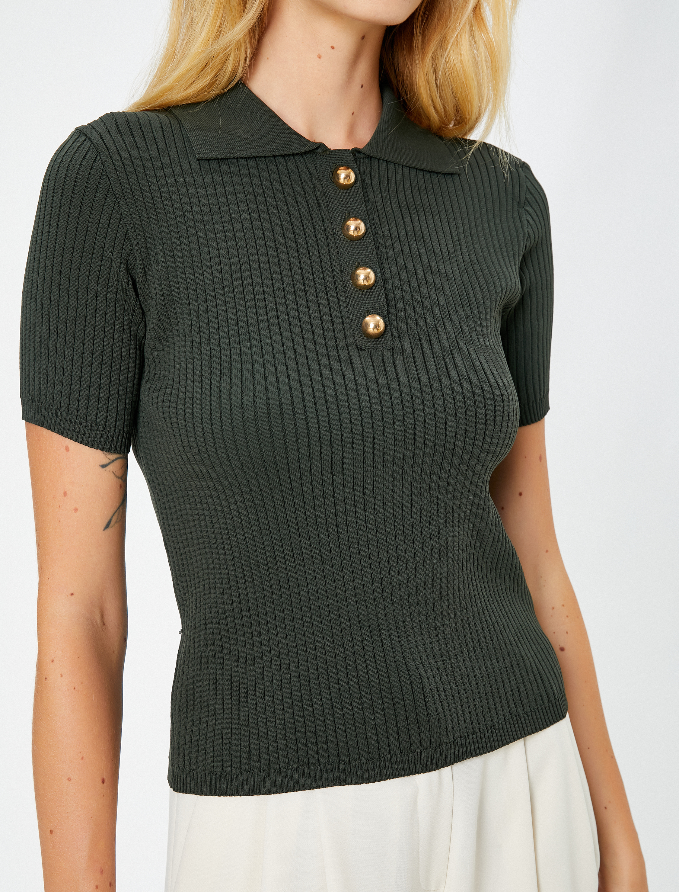   Triko Kazak Polo Yaka Düğmeli Kısa Kollu