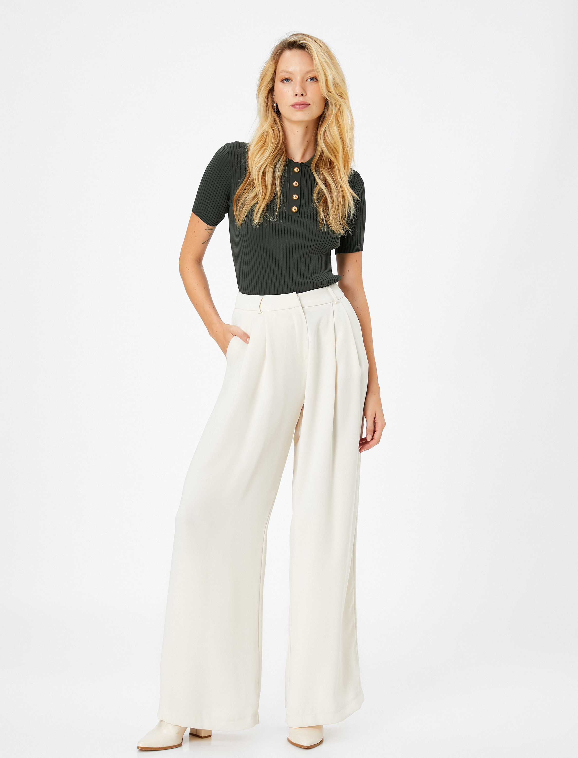   Triko Kazak Polo Yaka Düğmeli Kısa Kollu